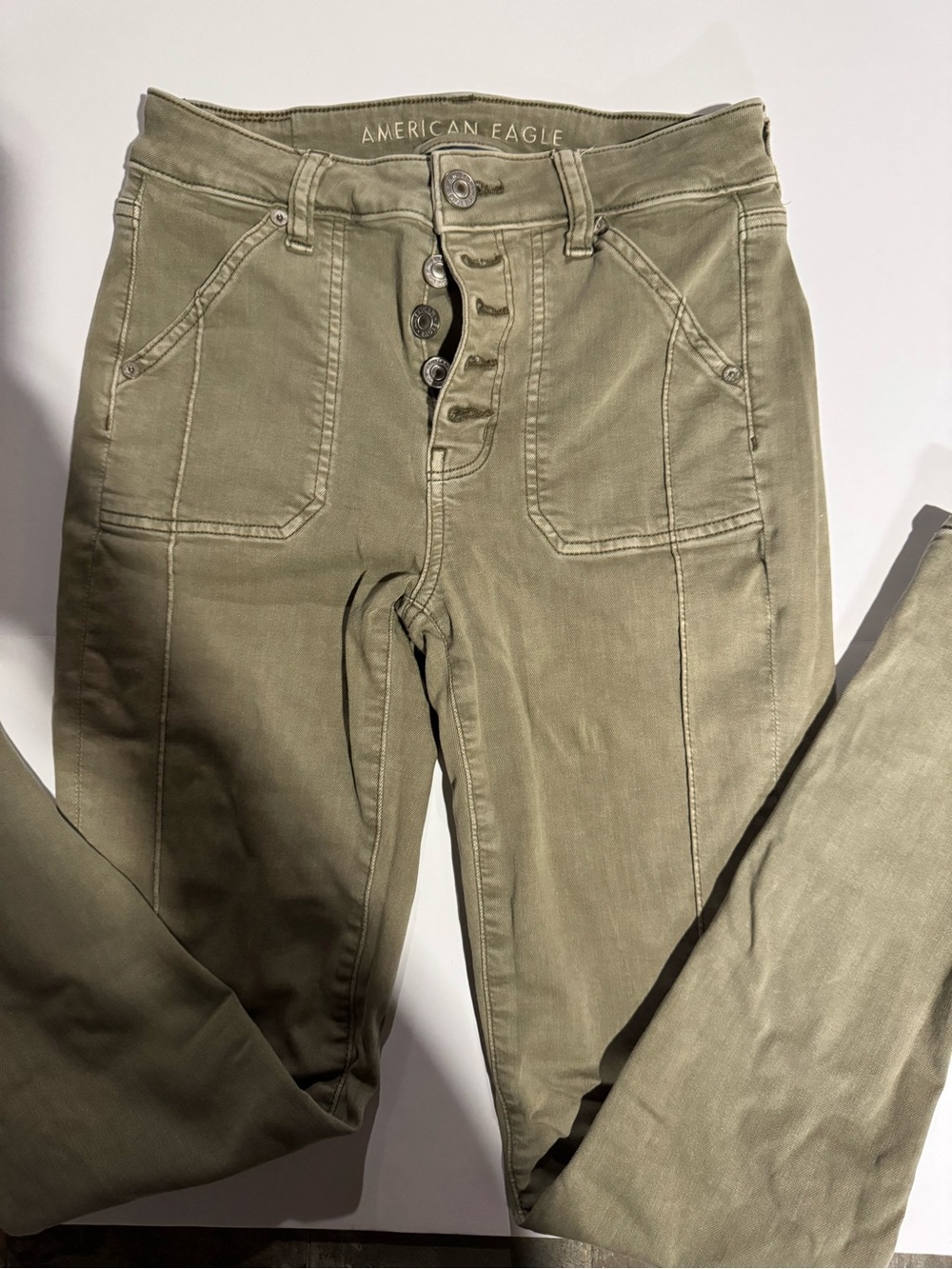 American Eagle Outfitters Olive Green High-Rise Button-Fly Jeans